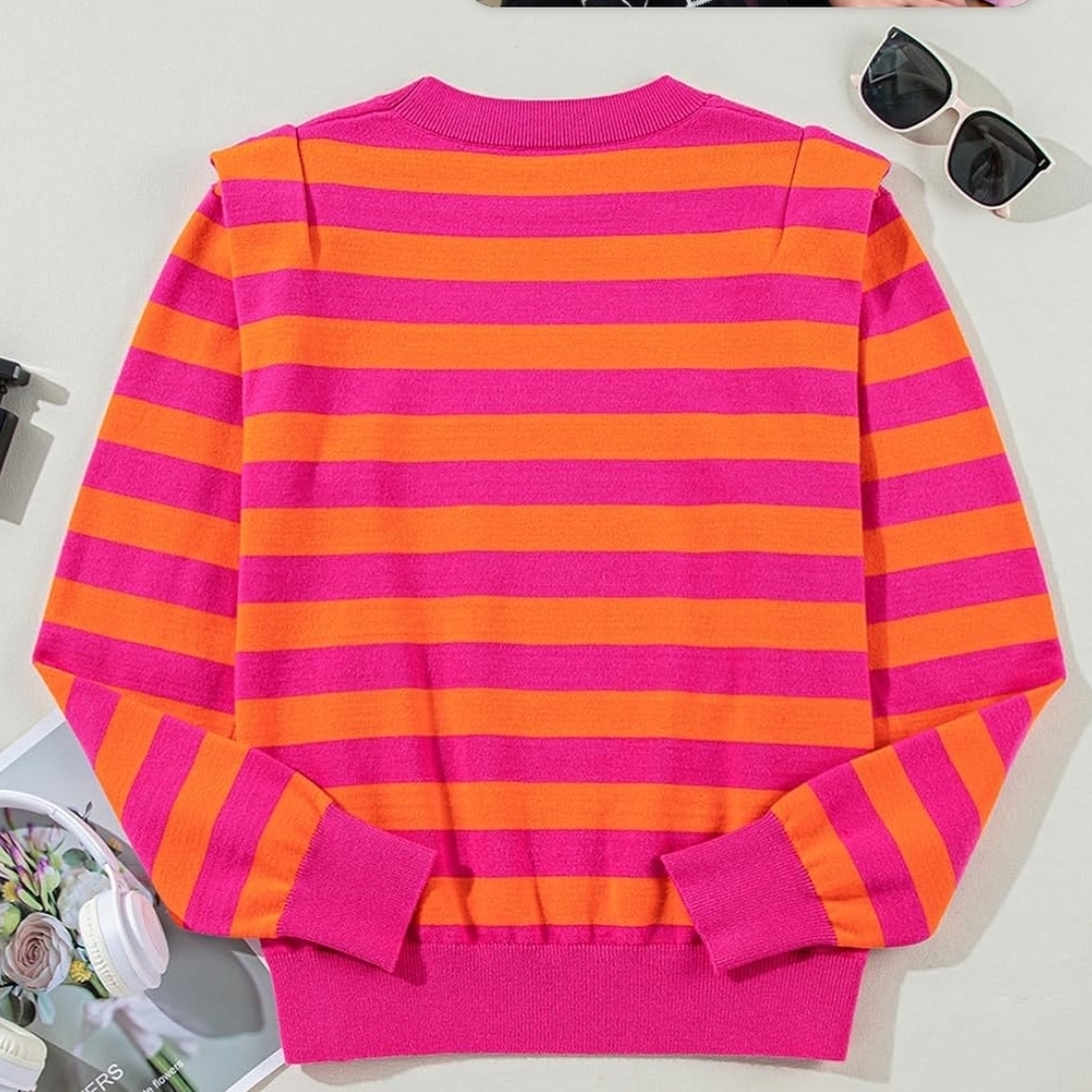 Boutique‎ 9 Vibrant Pink and Orange Striped Sweater